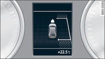 Instrument cluster: Prompt to keep driving forwards (a parking space has been detected)