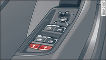 Detail of the driver door: buttons for child locks