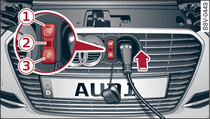 Radiator grille: Vehicle charging connection and buttons