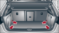 Coffre  bagages: emplacements des œillets d'arrimage (exemple)