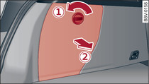 Bagageruimte: Plaats van de bevestigingsbout van het achterlicht (voorbeeld linkerzijde)