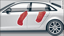 Airbags laterais dianteiros e traseiros* cheios (exemplo)