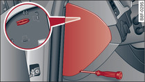 Left side of dash panel: Fuse cover