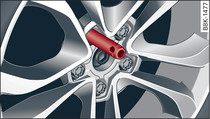Wheel: Mounting pin in wheel bolt hole nearest to the top