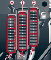 Kokpit z lewej strony: listwa bezpieczników z pałąkiem z tworzywa