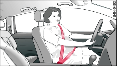 Vedení bezpečnostního pásu u připoutané těhotné ženy