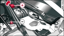 Motorový prostor: vývod pro připojení startovacího kabelu a nabíječky