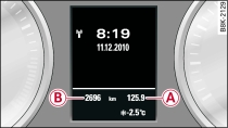 Zestaw wskaźników: czas zegarowy, data i licznik kilometrów