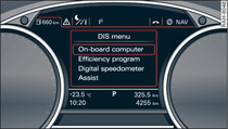 Instrument cluster: Calling up the Vehicle functions menu