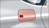 Lato posteriore destro della vettura: apertura dello sportellino del serbatoio del carburante