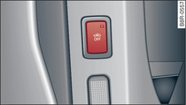 Lado da frente da porta do condutor: tecla do sistema de monitorização do habitáculo/proteção contra reboque