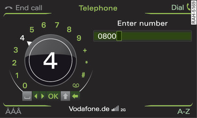 Entering a telephone number via the speller for numbers