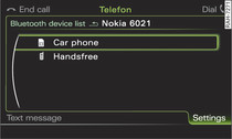 Bluetooth profiles (Car phone or Handsfree)