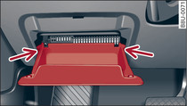 Dash panel (driver's side): Folding down storage compartment