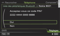 Affichage du code PIN à entrer dans le téléphone portable