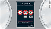 Instrumentenpaneel: Voorbeeld weergave maximumsnelheid