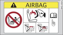 Солнцезащитный козырек на стороне пассажира: наклейка с информацией о подушке безопасности