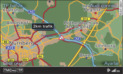 Bir TMC/TMCpro trafik bilgisinin haritada gösterimi