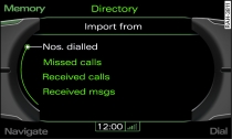 Importing numbers from the call lists