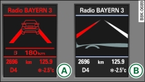 Instrument cluster: lane assist switched on and in warning mode