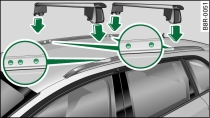 Attachment points for roof carrier cross bars