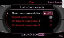 Display: Switching the gear-change indicator on and off