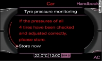 Display: Store tyre pressures
