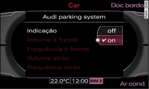 Ecrã: configurar o auxiliar de estacionamento