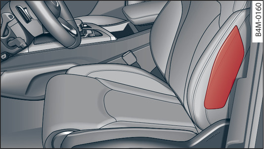 Obr. 297 Montážní poloha bočního airbagu v sedadle řidiče