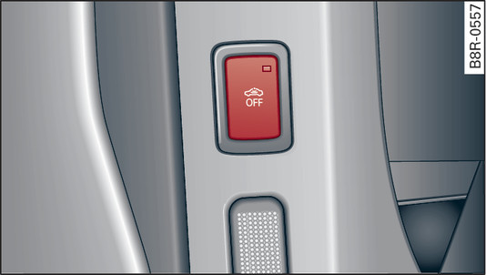Obr. 30 Čelní strana dveří řidiče: tlačítko hlídání vnitřního prostoru/ochrany proti odtažení vozidla