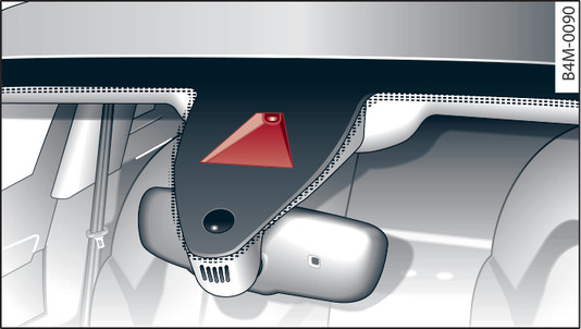 Fig. 19 Pare-brise : fenêtre de la caméra de détection des panneaux de signalisation