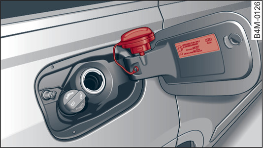 Fig. 304Il tappo dello sportellino del serbatoio del carburante si può agganciare allo sportello