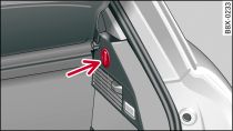 Retaining hook in luggage compartment (right side in example)