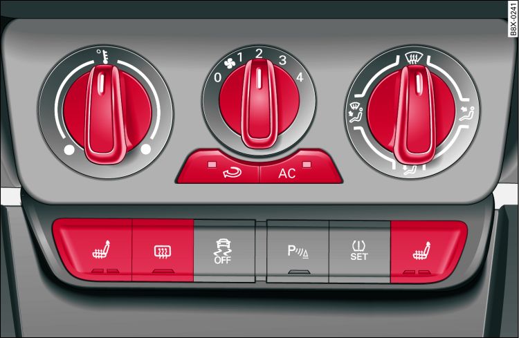 Controls for the heating and ventilation system and manual air conditioner*