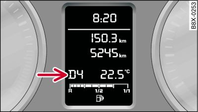 Display (without driver information system): Selector lever positions