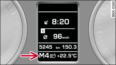 Display (with driver information system): Manual gear selection (tiptronic)