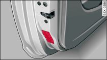 Open driver's door (LHD vehicle): Sticker listing tyre pressures