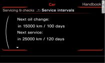 Display for sound system or MMI on dashboard: Service interval display