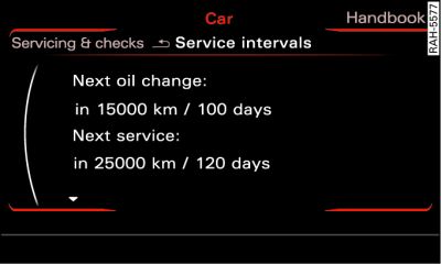 Display for sound system or MMI on dashboard: Service interval display