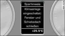 Display: esempio di un'avvertenza sul risparmio di carburante