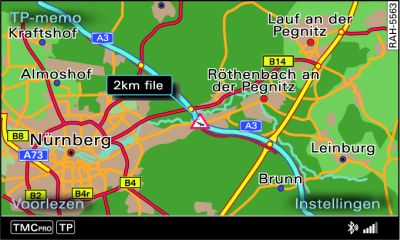 Weergave van een TMC/TMCpro-verkeersmelding op de kaart