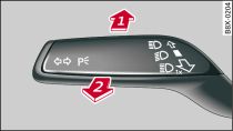 Рукоятка управления указателями поворота и дальним светом: включение/выключение вспомогательного устройства включения дальнего света