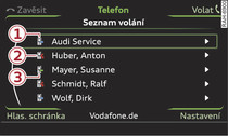 Volba telefonního čísla ze seznamu volání