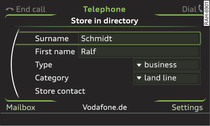 Storing a telephone number in the directory