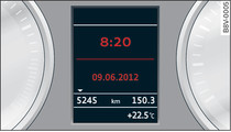 Instrument cluster: Time and date display (example)