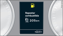 Pantalla: Aviso del depósito combinado para gasolina y gas natural