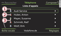 Composition d'un numro de tlphone de la liste d'appels