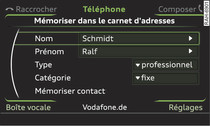 Mmorisation d'un numro de tlphone dans le carnet d'adresses