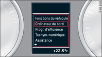 Systme d'information du conducteur: slection du menu des fonctions du vhicule