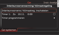 Voorbeeld MMI: Interieurvoorverwarming/-klimaatregeling* direct in- en uitschakelen